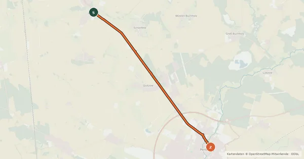 Kartenübersicht der Radroute Perleberg (20) - Karstädt (25)