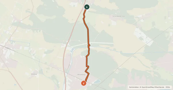 Kartenübersicht der Radroute Perwenitz (5) - Brieselang (60)