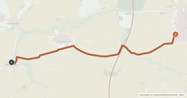 Kartenübersicht der Radroute Pfahlenheim - Gollhofen