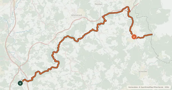 Kartenübersicht der Radroute Pfreimdtal-Radweg