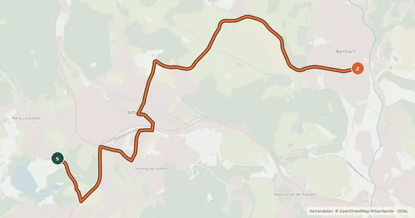 Kartenübersicht der Radroute Piber Radweg
