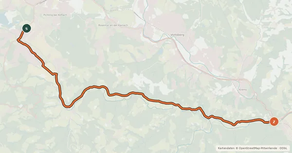 Kartenübersicht der Radroute Piberstein Radweg