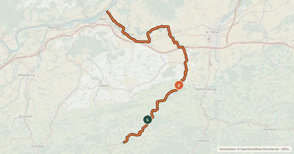 Kartenübersicht der Radroute Pielachtalradweg
