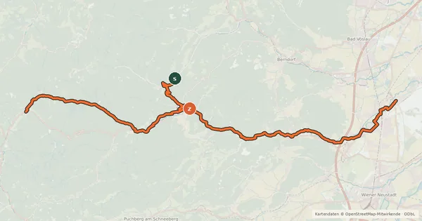 Kartenübersicht der Radroute Piestingtal-Radweg