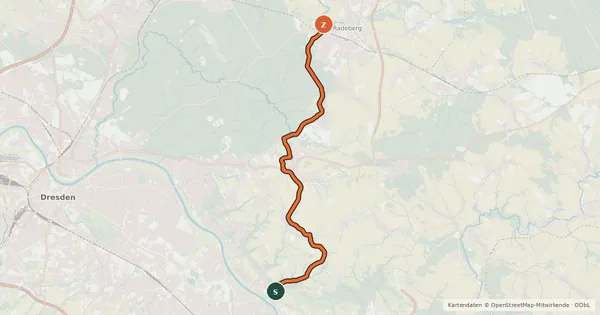 Kartenübersicht der Radroute Pillnitz–Städteroute