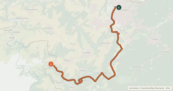 Kartenübersicht der Radroute Pirmasens-Bitche bike path