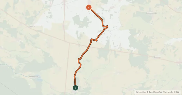 Kartenübersicht der Radroute Plattenburg (06) - Groß Pankow (62)