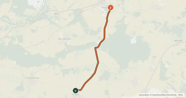 Kartenübersicht der Radroute Plattenburg (52) - Groß Pankow (60)