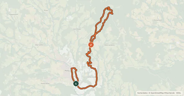 Kartenübersicht der Radroute Pöllau - Pöllauberg - Masenberg