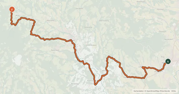 Kartenübersicht der Radroute Pöllauer Radweg