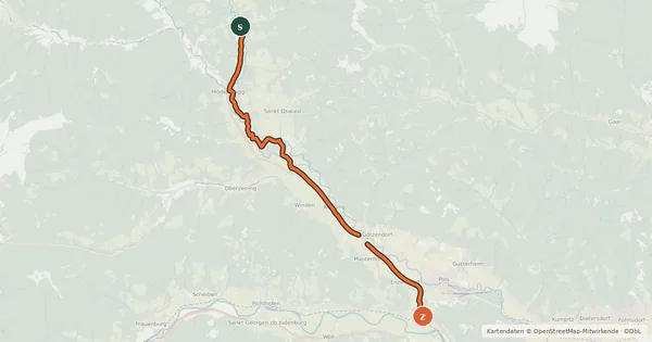 Kartenübersicht der Radroute Pölstalradweg
