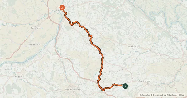 Kartenübersicht der Radroute Pramtalweg