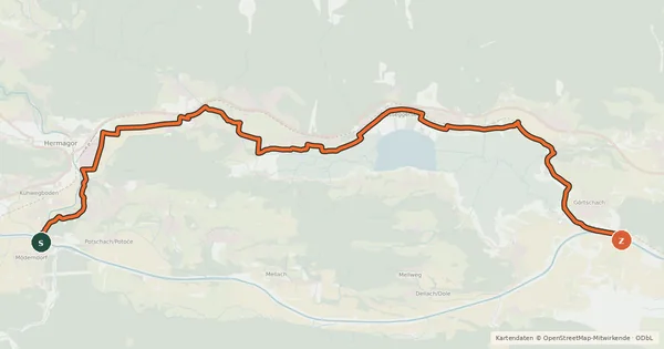 Kartenübersicht der Radroute Presseggersee Radweg