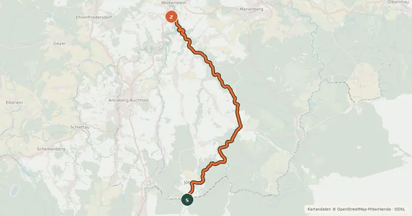 Kartenübersicht der Radroute Preßnitztalradweg