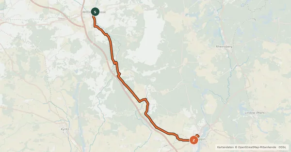 Kartenübersicht der Radroute Prignitz-Express-Tour
