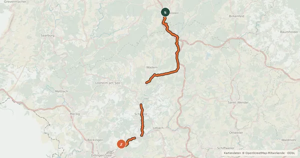 Kartenübersicht der Radroute Primstal-Radweg