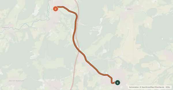 Kartenübersicht der Radroute Primtal-Theley
