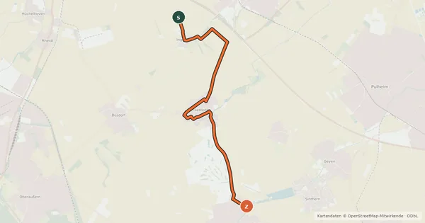 Kartenübersicht der Radroute Pulheim (24) - Bergheim (25)