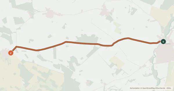 Kartenübersicht der Radroute Putlitz-Berge (70) - Putlitz-Berge (73)