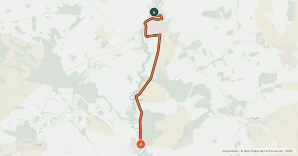 Kartenübersicht der Radroute Putlitz-Berge (70) - Putlitz-Berge (76)