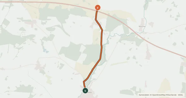 Kartenübersicht der Radroute Putlitz-Berge (70) - Putlitz-Berge (79)