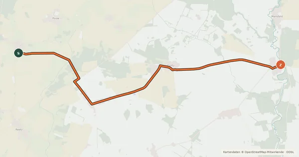 Kartenübersicht der Radroute Putlitz-Berge (74) - Putlitz-Berge (76)
