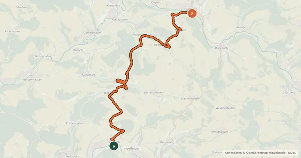 Kartenübersicht der Radroute Q4 Criesbach - Dörzbach