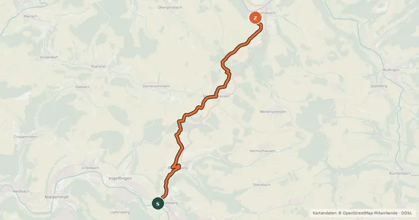 Kartenübersicht der Radroute Q5 Ingelfingen - Hohebach
