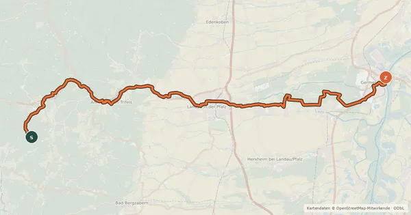 Kartenübersicht der Radroute Queichtalradweg