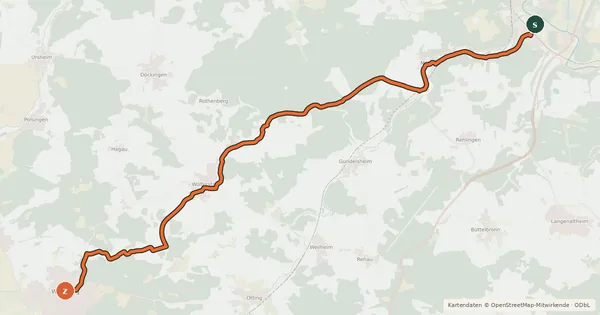 Kartenübersicht der Radroute Quellenweg