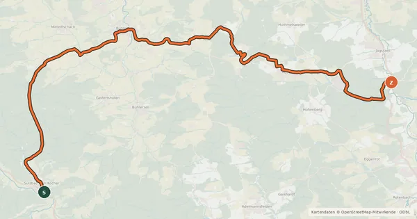 Kartenübersicht der Radroute Querverbindung Q10 (Kocher-Jagst-Radweg)