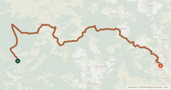 Kartenübersicht der Radroute Querverbindung Q11 (Kocher-Jagst-Radweg)