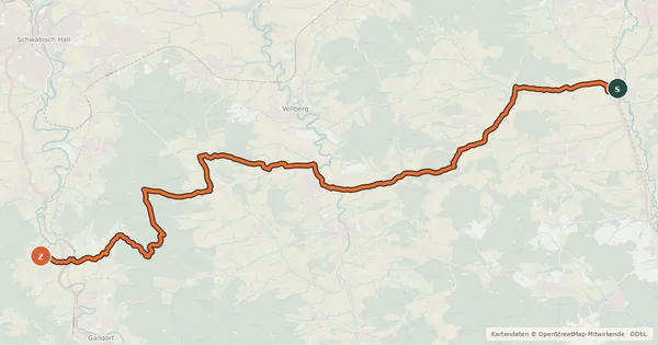 Kartenübersicht der Radroute Querverbindung Q9 (Kocher-Jagst-Radweg)