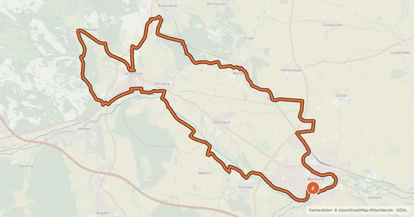Kartenübersicht der Radroute R1 Hardehausen (Warburg)