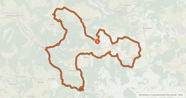 Kartenübersicht der Radroute R14 - Vordere Alb Radweg