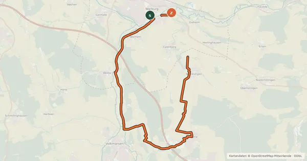 Kartenübersicht der Radroute R3 Breuna-Kugelsburg (Warburg)