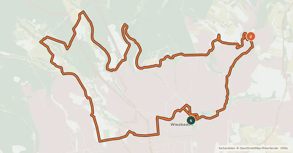 Kartenübersicht der Radroute Radachter Wiesbaden - Nordschleife