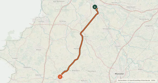 Kartenübersicht der Radroute RadBahn Münsterland