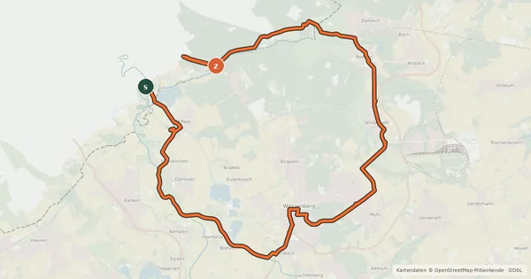 Kartenübersicht der Radroute Radeln nach Zahlen zu den niederländischen Nachbarn im Naturpark Maas-Schwalm-Nette (RW101)