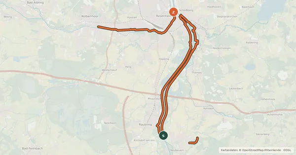 Kartenübersicht der Radroute Radeln rund um Rosenheim