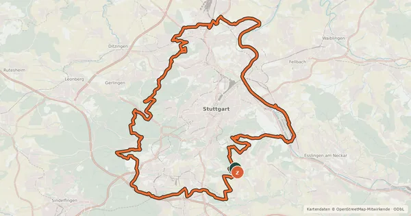 Kartenübersicht der Radroute Radelthon Stuttgart