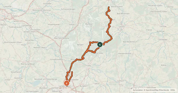 Kartenübersicht der Radroute Radfernweg Hannover-Lüneburg