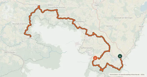 Kartenübersicht der Radroute Radfernweg Sächsische Mittelgebirge