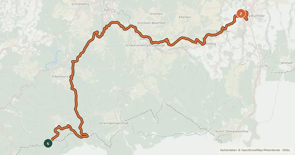 Kartenübersicht der Radroute Radfernweg Sächsische Mittelgebirge [Annaberg↔Schöneck]