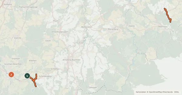Kartenübersicht der Radroute Radfernweg Sächsische Mittelgebirge Ortsanbindungen