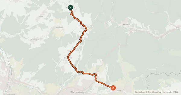 Kartenübersicht der Radroute Radfernweg Sächsische Mittelgebirge [Schöneck↔Plauen]