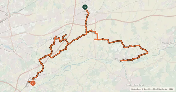 Kartenübersicht der Radroute RadKreis Unna (Süd)