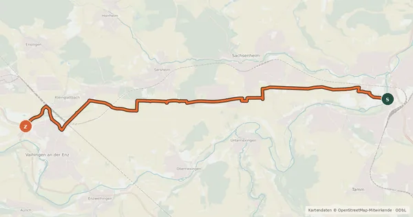 Kartenübersicht der Radroute RadNETZ Bietigheim-Bissingen - Vaihingen