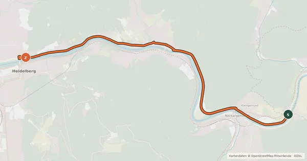 Kartenübersicht der Radroute RadNETZ Heidelberg - Neckargemünd (rechte Neckarseite)