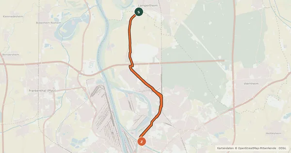 Kartenübersicht der Radroute RadNETZ Mannheim - Lampertheim